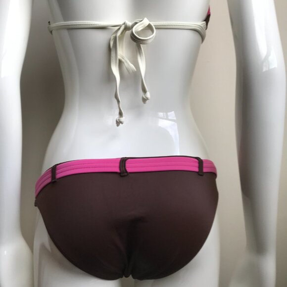 Billabong BLUE CRUSH era Vintage bikini pink brown belted halter top set RARE - Picture 4 of 7